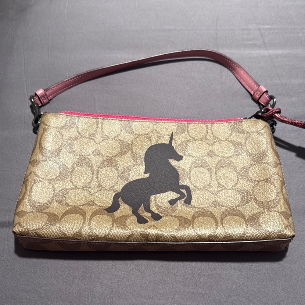 Coach Brown and Pink Unicorn Shoulder Bag